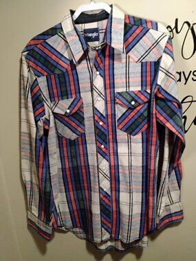 Vintage 80s Wrangler Cowboy Cut Pearl Snap Western Shirt Loud Plaid Men's XLT